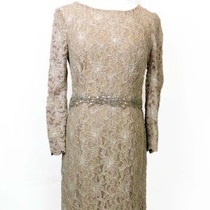 Taupe Sheer Glitter Cocktail Dress Knee Length Size 8